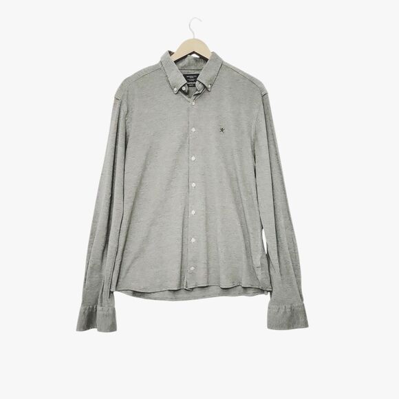 Hackett London Slim Fit‎ Gray Long Sleeve Button Down Shirt Size XXL Stretch - Picture 1 of 9